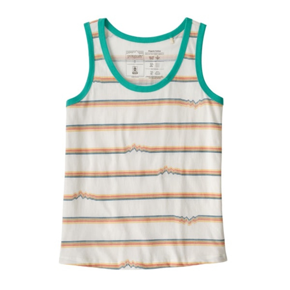 Patagonia W's Ridge Rise Stripe Repeat Organic Tank Top Green White Large EUC